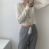 Women Cardigan Sweater V-neck Knitted off-Shoulder Short Long Sleeve Cardigan Spring and Autumn Top 8t8120