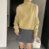 Women Knitted Two-Piece Set Turtleneck Vest Cardigan Knitted Two-Piece X3050