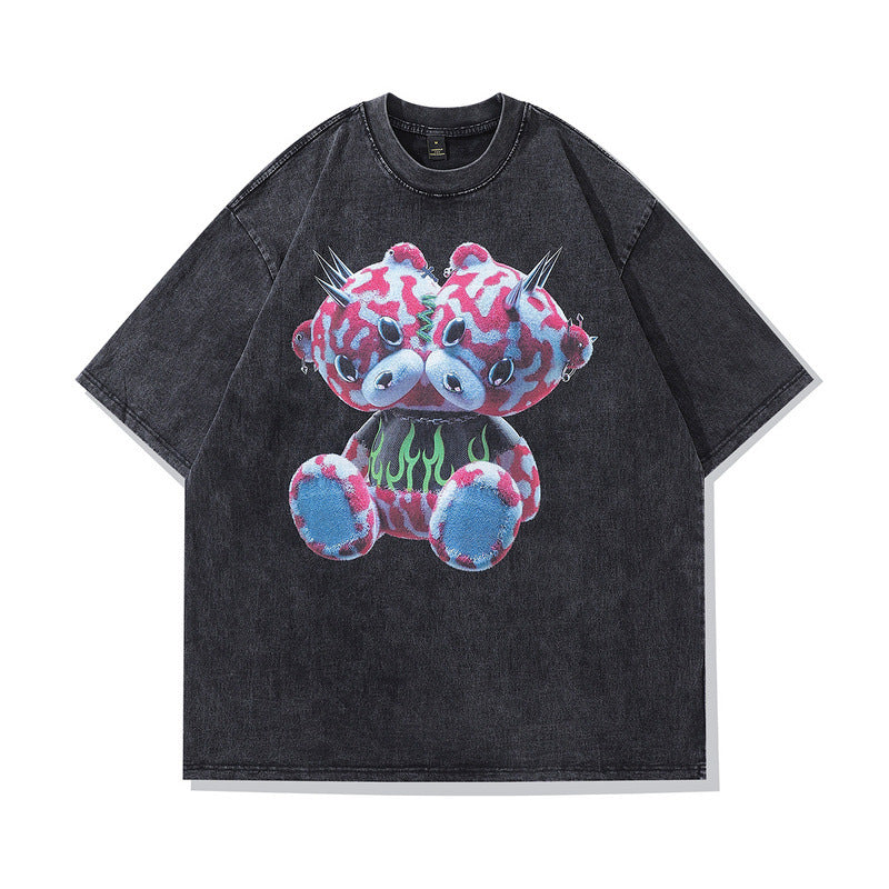 Men T Shirt Cartoon Washed and Worn Short Sleeve T-shirt
