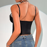 Women Party Tops Sexy Mesh Lace Top with Narrow Straps
