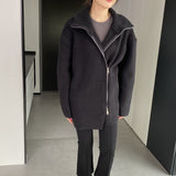 Women Cardigan Sweater Winter Zipper Coat Lapel Ins Long Sleeve Loose Sweater 1t8835