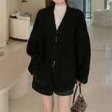 Women Knitted Cardigan Sweater Women's Autumn and Winter V-neck Loose Knitted Cardigan Coat