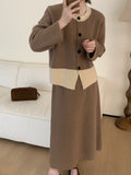 Women Knitted Cardigan Retro Short Knitted Cardigan Loose Color Matching round Neck Sweater Coat
