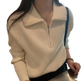 Women Knitwear Fall and Winter Lapels Zipper Sweater Loose Sweater