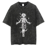 Cotton Men Women Washed Vintage T-Shirt Anime Graphic Print