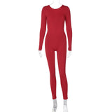 Women Jumpsuit Winter Backless Pleated Slim Fit Long Sleeve Jumpsuit