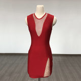 Women Evening Dress Sexy Sexy Sleeveless Grid Evening Dress Bandage One-Piece Dress