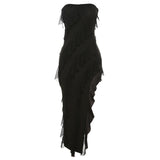Women Dresses Summer Sexy Backless Slit Tassel Dress (Bla0420)
