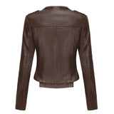 Red Leather Jacket Spring and Autumn Leather Women's Rivet Coat Zipper Leather Jacket