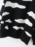 Women Sweater Knitwear Loose Sweater Women's Autumn Cloud Printed Long-Sleeved Sweater Top