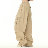 Men Sweatpants Workwear Wide-Leg Casual Pants Pleated Straight Loose Drawstring Ankle-Tied Trousers