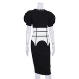 Women Dress round Neck Puff Sleeve Hip Skirt White Short Sleeve Dress