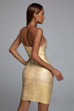 Women Evening Dress Bronzing Dress Bandage Sexy Backless One-Shoulder Hip Skirt