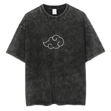Men Fashion Streetwear Washed Black T-Shirt Harajuku Japanes
