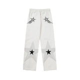 Men Sweatpants Five-Pointed Star Embroidered Slacks Loose Wide-Leg Pants Elastic Waist Mop Pants Trousers