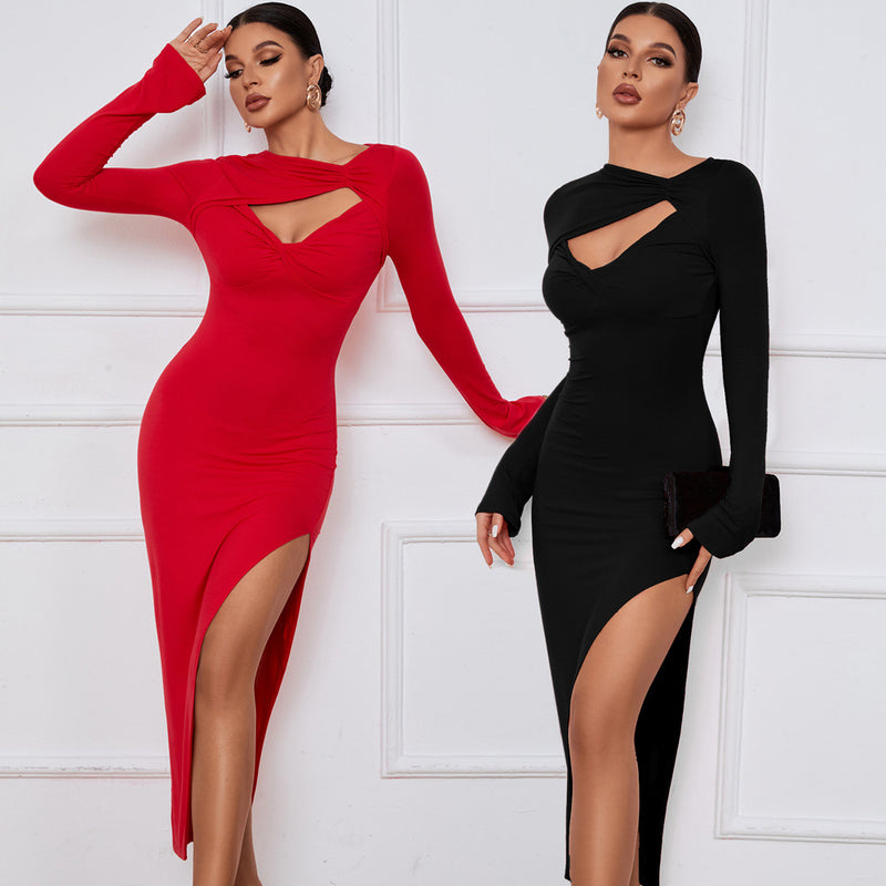 Women Dress Long Skirt Slim Fit Sheath Tight Skirt Sexy Long Sleeve Dress