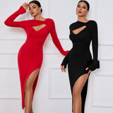 Women Dress Long Skirt Slim Fit Sheath Tight Skirt Sexy Long Sleeve Dress
