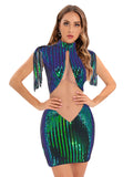 Women's Evening Gown Sexy Sheer Mesh Stitching Sequins Dress Evening Dress