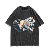 Anime Nika Luffy Washed Old Retro T-Shirt Short Sleeve