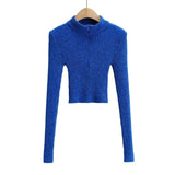 Women Sweater Knitwear Autumn Turtleneck Slim Sweater Women's Short Half Zipper Sexy Knitted Top