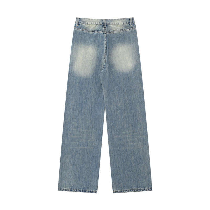 Women Pants Washed Jeans Straight Wide Leg Pants Loose Trousers