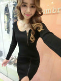 Women Maxi Dress Autumn and Winter Zipper Sheath Slim Knit Dress