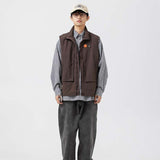 Unisex Jacket Autumn Stand Collar Sleeveless Frock Vest