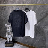 Ch hip-hop t shirts high street ch horseshoe sanskrit cross hollow embroidered craftsmanship short-sleeved american casualloose