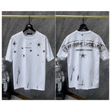 Ch hip-hop t shirts high version ch short sleeve snowflake five-pointed star horizontal axis sanskrit lettering film casual american style