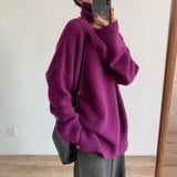 Women Knitted Pullover Red Sweater Turtleneck Coat Loose Sweater