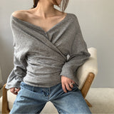 Women Cardigan Sweater Autumn Sexy Retro off-the-Shoulder Sweater Sweater 8t2061