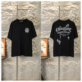Ch hip-hop t shirts ch short-sleeved heavy industry hollow embroider short-sleeved distressed round neck t-shirt american high street
