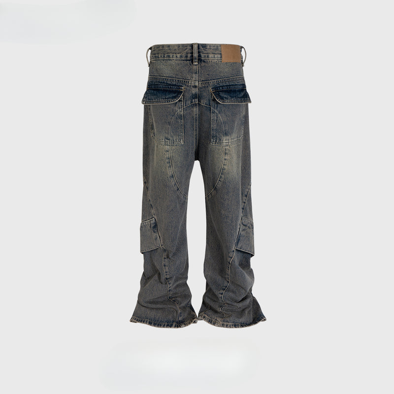 MIJKO Men's Vintage Pants MIJKO Men's Women's Trousers Splicing Washed Old Jeans