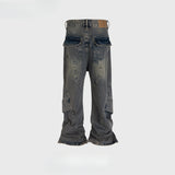 MIJKO Men's Vintage Pants MIJKO Men's Women's Trousers Splicing Washed Old Jeans