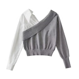 Women Sweater Knitwear off-the-Shoulder V-neck Knitwear Autumn and Winter Sweater