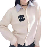 Women Knitted Cardigan Spring Short Loose-Fitting Long Sleeve Sweater Cardigan