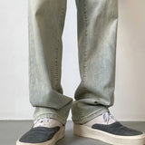 Men Jeans Washed Worn Jeans Male Hiphop Baggy Straight Trousers