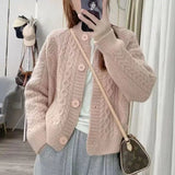 Women Knitwear Autumn Winter Retro Crew Neck Sweater Loose Knitted Cardigan