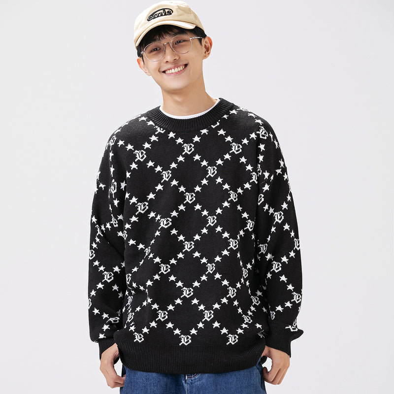 Unisex Sweater Winter Woven Plaid Sweater