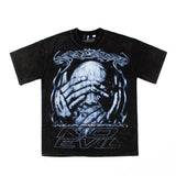 Hip-hop t shirts american blindfolded and mouth-printed washed retro distressed trendycasual short-sleeved t-shirt summertopst