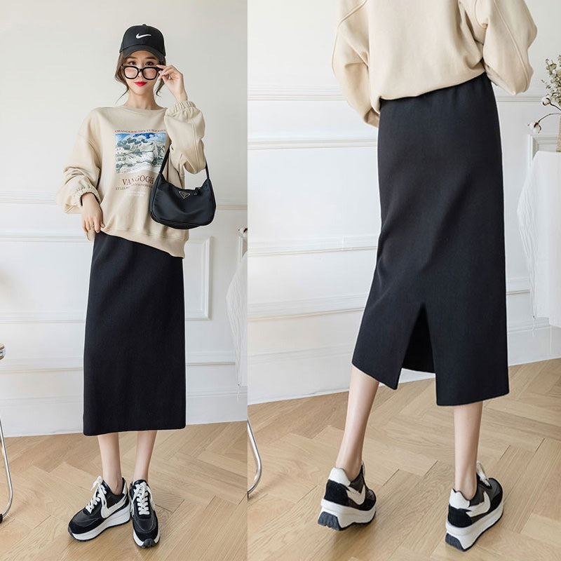 Women Knitted Skirt Split Skirt Autumn Hip Skirt