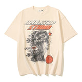 Hip-hop t-shirts: ss american high street trendy short sleeve letter print brainstorm loose casual crew neck short sleeve tee