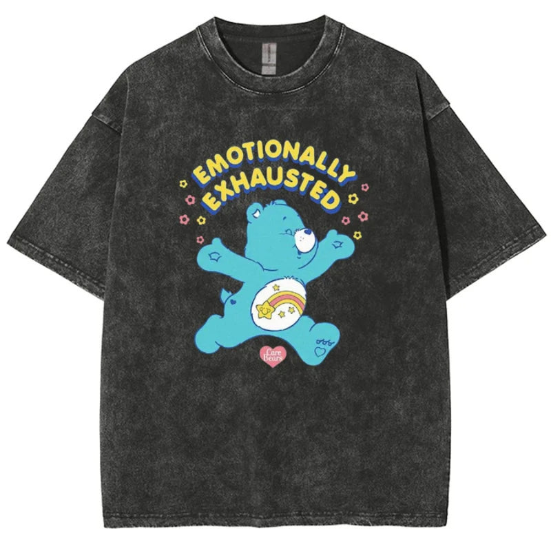 Emotionally Exhausted Y2K Washed T Shirt Men Cute Bear