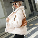 Women Trench Coat Autumn Single-Breasted Lapel Long Sleeve Double-Sided Velvet Loose Casual Jacket