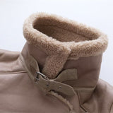 Women Leather Jacket Winter Lapel Long Sleeve Oblique Zipper Belt Coat Leather Coat
