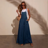 Women pants fashion cross-border ins style amazon women's clothing stylish street flap pocket pants wide leg pants suspender denim overalls