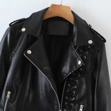 Women Leather Jacket Women's Lace-up Jacket Casual Jacket