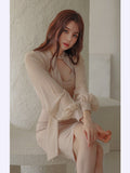 Women Maxi Dress Spring and Autumn Bow Dress Mesh Sleeves Hip Skirt