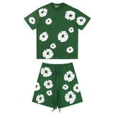 Denim Tears Outfit:T Shirt/Shorts (Separate Purchase Options) Puff Print Short Sleeve T-shirt Loose Couple Shorts Suit