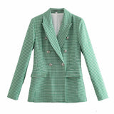Women Suits Autumn Houndstooth Suit Double Breasted Mid-Length Coat
